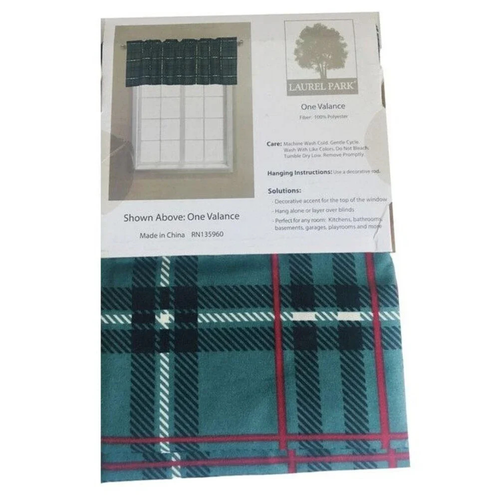 Christmas Plaid Valance Curtain Green Red Country Cabin Laurel Park 54x17